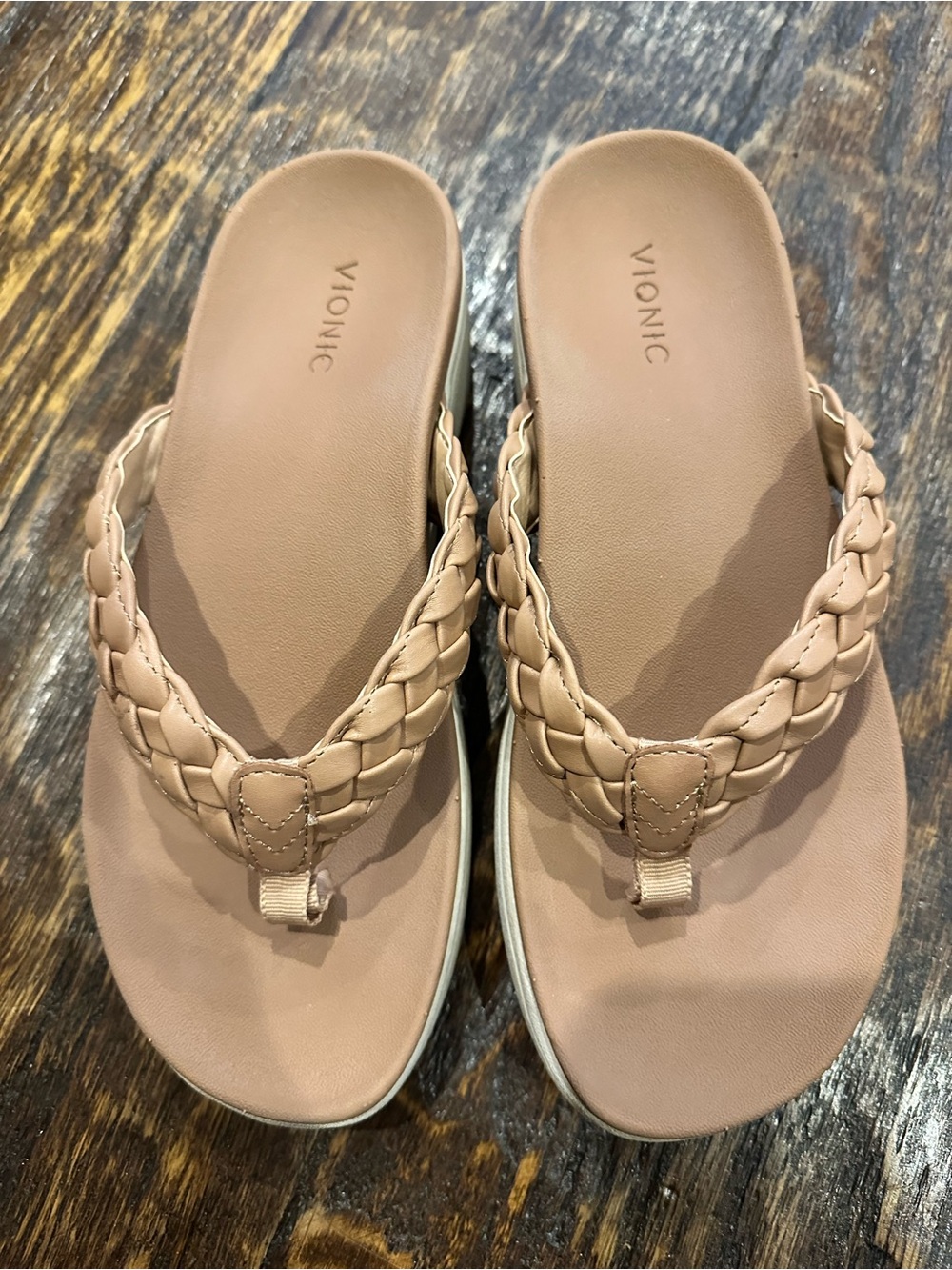 Vionic Women’s Braided Toe-Post Sandals in tan
